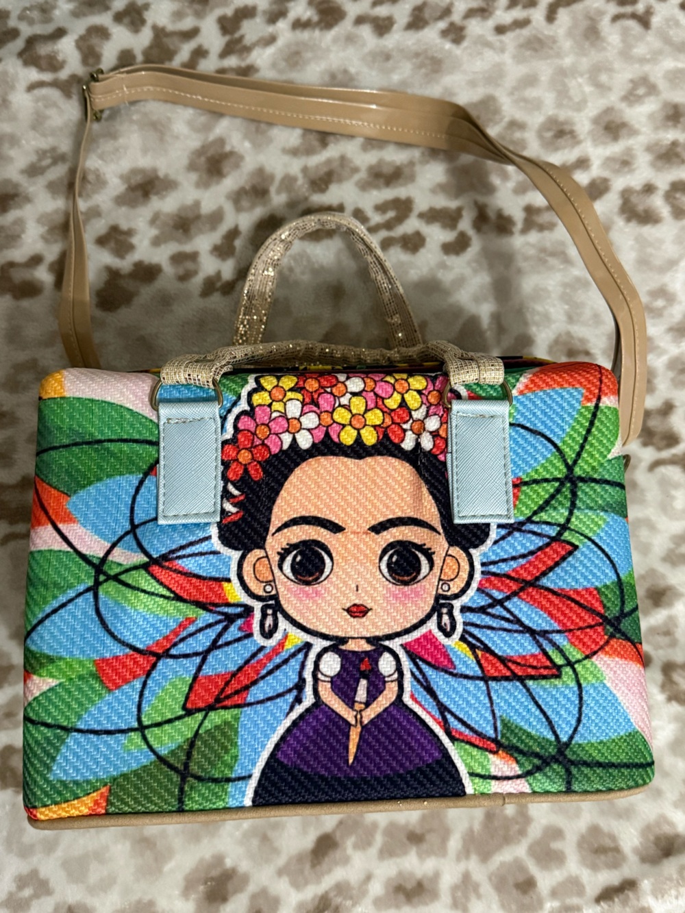 Colorful Frida-Inspired Large Crossbody Tote